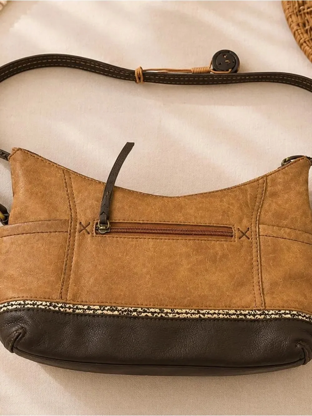 The Sak Two-Tone Leather Crossbody — Tan & Dark Brown